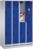 Garderobenschrank H1800xB1200xT500 doppelstöckig m.Sockel 4x2 Abt.grau/blau