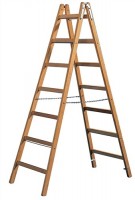 Sprossenstehleiter Holz 2x12Sprossen 2seitig Leiter-L.3460mm m.Si.-Kette