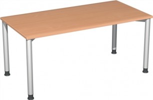 Schreibtisch H680-800xB1600xT800mm gerade Form Buche m.Rundrohr-Gestell D.60mm