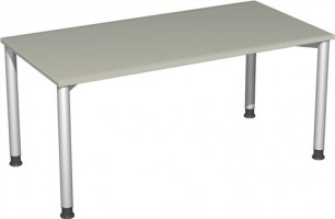 Schreibtisch H680-800xB1600xT800mm gerade Form lichtgrau m.Rundrohr-Gestell D.60