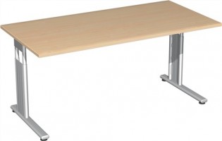 Schreibtisch H680-820xB1600xT800mm gerade Form Ahorn mit C-Fuß Gestell silber