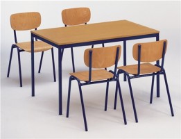 Stuhl-/Tischset 1 Tisch L.1200xB.800mm u.4 Stapelstühle Buche Gestelle grau