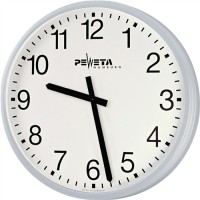 Nebenuhr Ziffernblatt weiß m.Zahlen D.420 Metallge. silberm.Minutenimpuls 12-60V