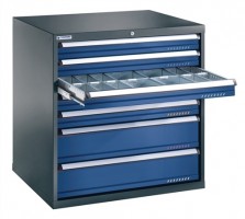 Schubladenschrank H1000xB1005xT695 2x75,1x100,2x200,1x250 VA.200kg li.gr./blau