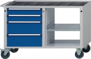 Werkstattwagen H750xB1090xT620mm 2x90/180mm 1 Boden Rutschmatte grau/blau