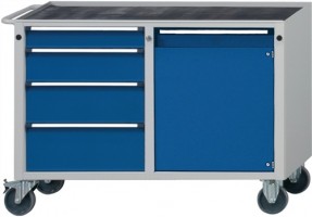 Werkstattwagen H810xB1090xT620mm 1x90/120/180/210mm 1 Tür Rutschmatte grau/blau