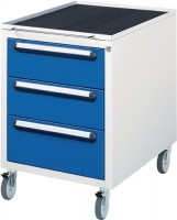 Schubladenschrank 690x490x600mm fahrbar f.Arbeitstische 2x150 1x180mm grau/blau