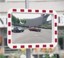 Spiegel H.600xB.800mm Ku. rot/weiß m.Halterung f.innen u.außen f.2 Richtungen