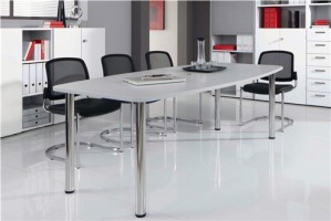 Konferenztisch H720-740xB2200xT1030 mm verchr. Tischfüße Tischplatte lichtgrau