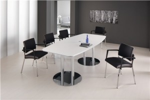 Konferenztisch H745xB2200xT1030mm verchromter Säulenfuß Tischplatte weiß