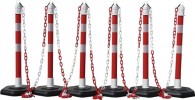 Sperrpfostenset PU rot/weiß 6 Pfosten u.5 Ketten D.63xH.1000 z. Aufstellen m.Öse