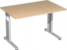 Schreibtisch H680-820xB1200xT800mm gerade Form Ahorn mit C-Fuß Gestell silber