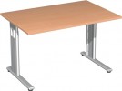 Schreibtisch H680-820xB1200xT800mm gerade Form Buche mit C-Fuß Gestell silber