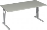 Schreibtisch H680-820xB1600xT800mm gerade Form lichtgrau m. C-Fuß Gestell silber