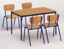 Stuhl-/Tischset 1 Tisch L.1200xB.800mm u.4 Stapelstühle Buche Gestelle blau