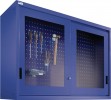 Hängeschrank H800xB1500xT300 m.Schiebetüren Sichtfenster Wand gelocht blau NCS
