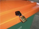 Streugutbehälter 210l 1000x700x500mm m.Entnahmerutsche Ku. grün/orange