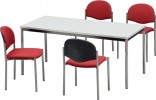 Stuhl-/Tischset 1 Tisch L1600xB800mm 4 Stapelstühle Stoff bordeaux Gestell Chrom