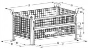 Gitterbehälter mausgrau L1200xB800xH600mm m.1/2 Klappe u.Füßen Trgf.1000kg