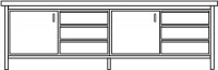 Werkbank B2500xT700xH845 4x150 2x200 2 Türen 500 Farbe ang.40mm Buche