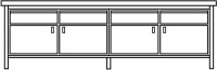 Werkbank B2500xT700xH845 4x150 4 Türen 350 lichtgr./anthr.40mm Buche